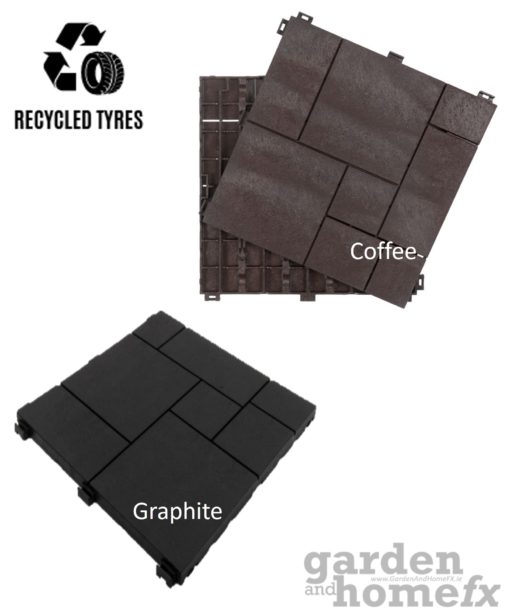Easy Tile recycled rubber Balcony & Deck Patio Tile "Moasic & Comso" made from old car tyres, stocked in Ireland