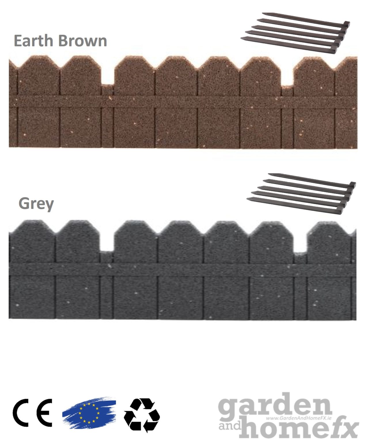 Recycled Rubber Picket Fence Lawn Edging 1.2m Garden and Home FX