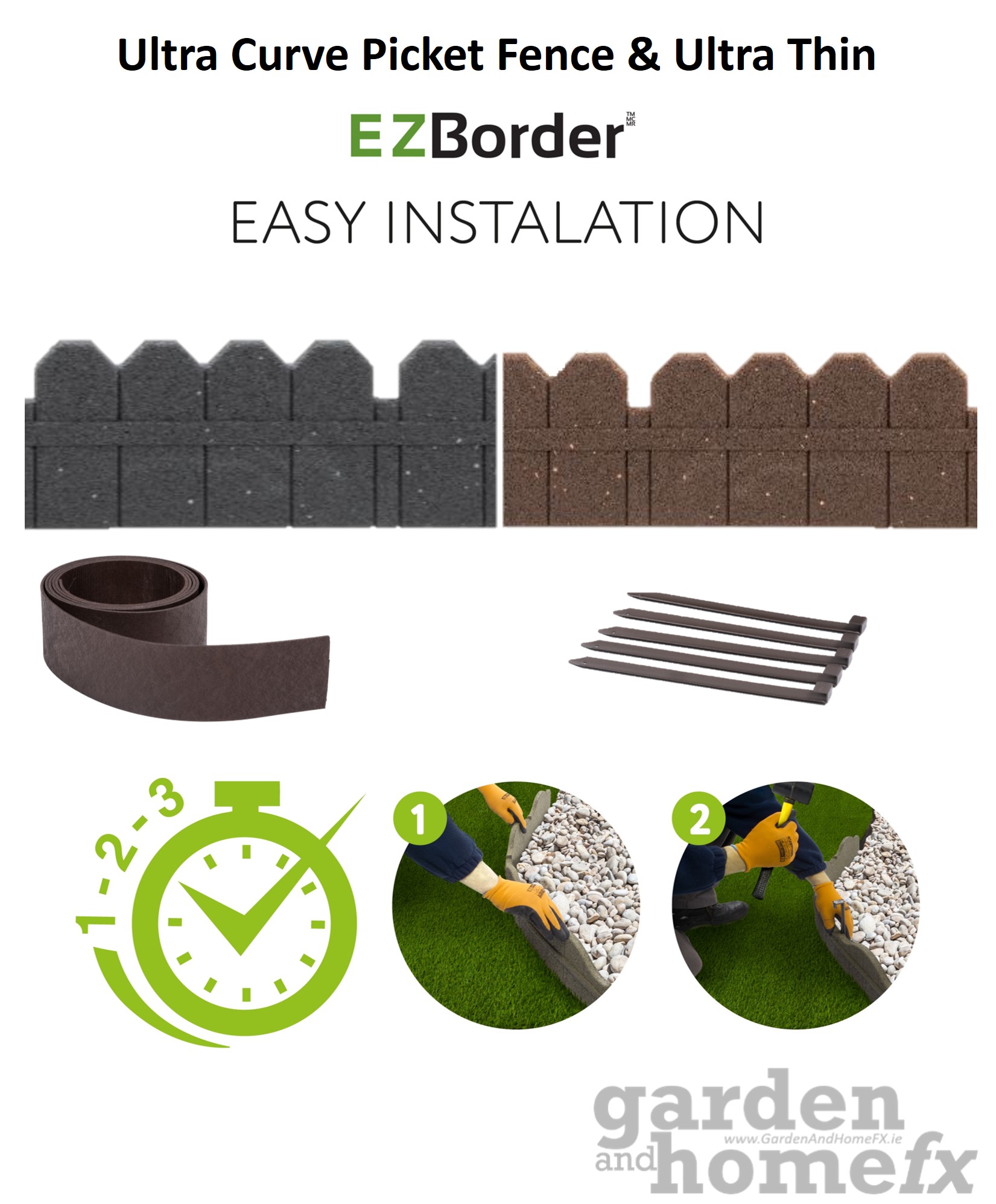 Ultra Curve Garden Lawn Edgeing is made from Recycled Rubber Car Tyres, Supplied in Ireland Instalation Guide