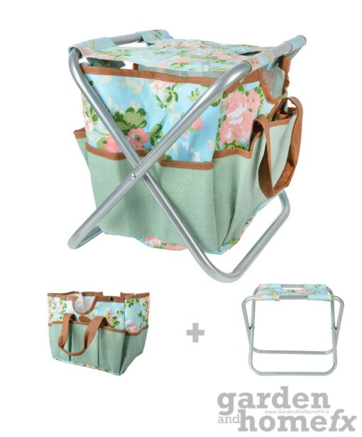Esschert Design Rose Print ToolStool. Two in One folding stool and saparate tool bag