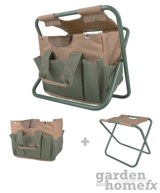Esschert traditional green & brown gardening toolstool supplied in Ireland by www.GardenAndHomeFX.ie