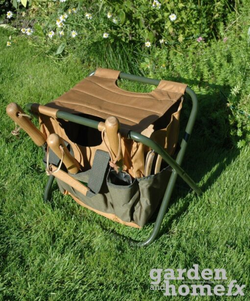 Esschert traditional green & brown gardening toolstool supplied in Ireland by www.GardenAndHomeFX.ie